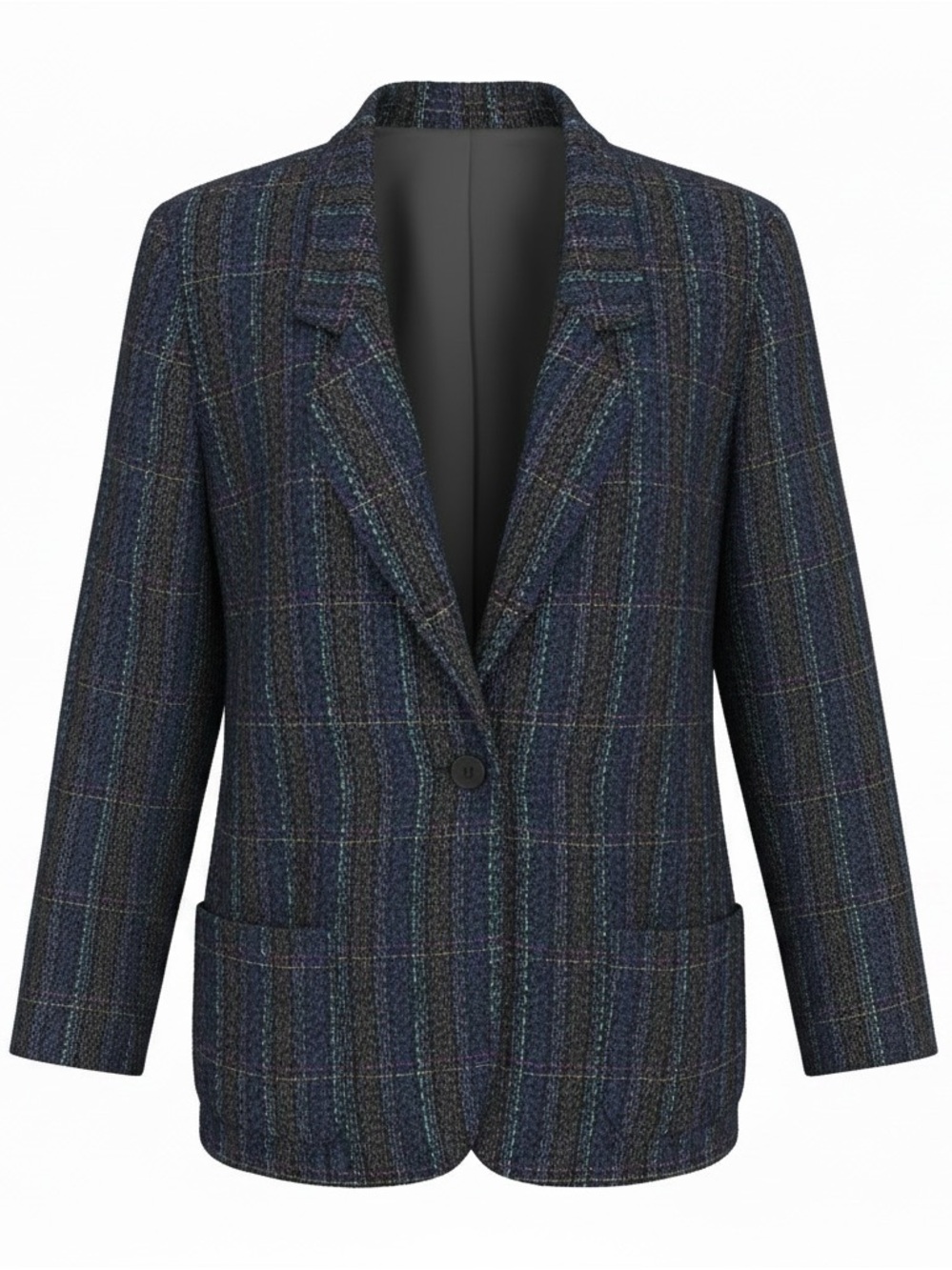 Nordstrom Navy Multicolor Windowpane Single-Button Blazer wool and rayon